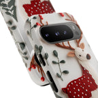 Christmas Phone Case, Reindeer Design Faux Embroidery Effect, a Cheerful Winter, Holiday iPhone Samsung Pixel