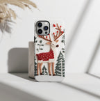 Christmas Phone Case, Reindeer Design Faux Embroidery Effect, a Cheerful Winter, Holiday iPhone Samsung Pixel