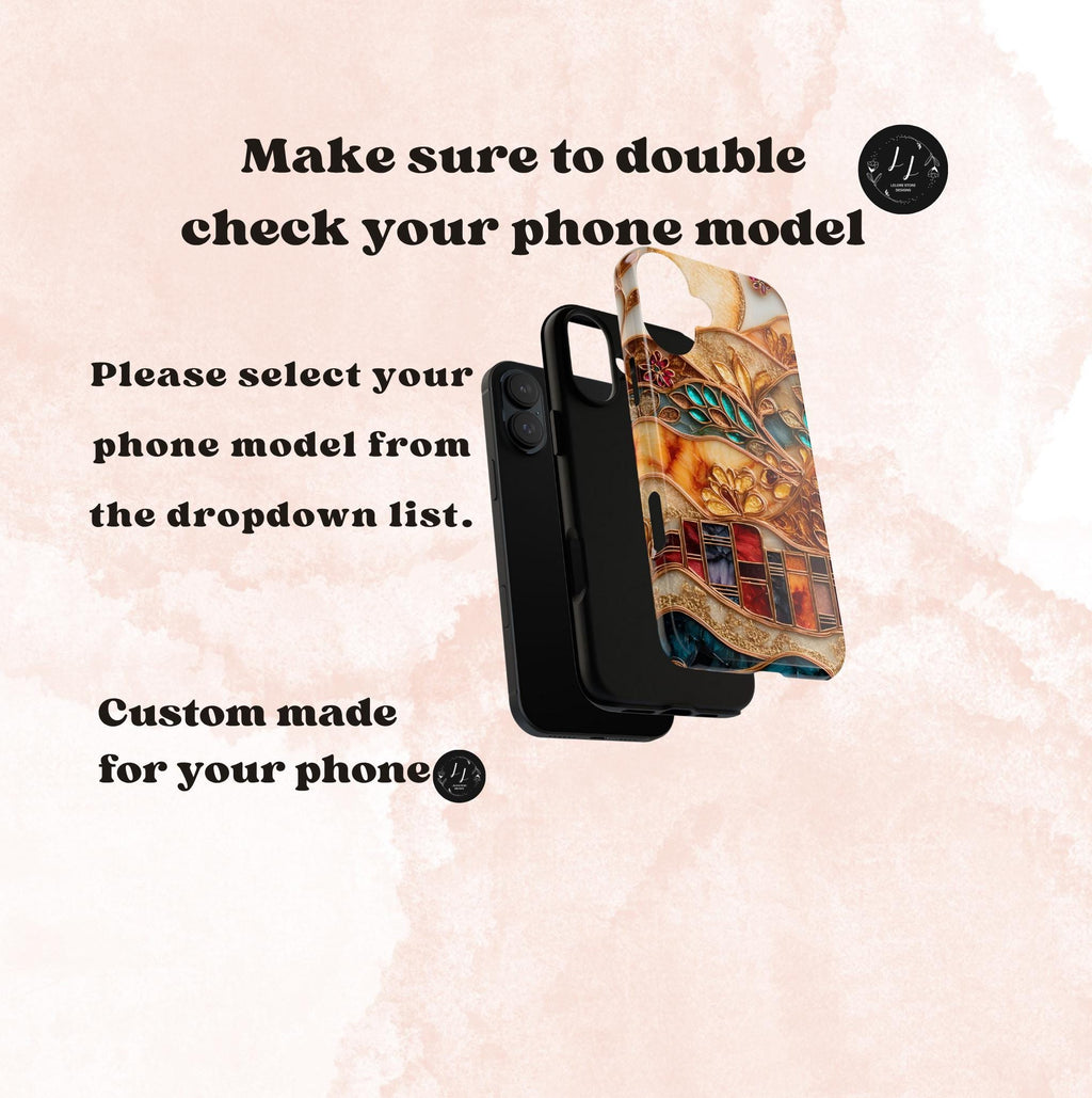 Book Phone Case Stained Glass Effect Boho Bookshelf Cover Holiday Bookish  iPhone Galaxy Pixel