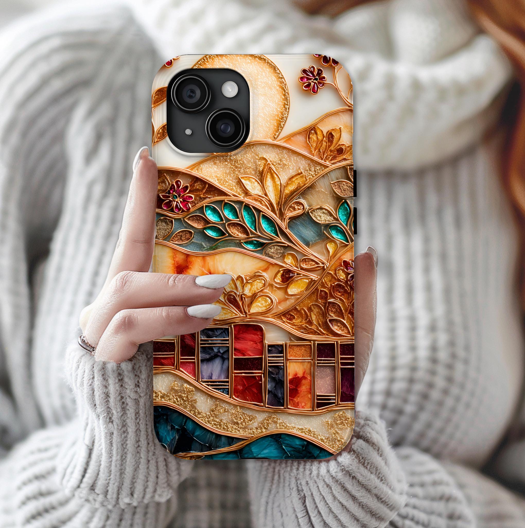 Book Phone Case Stained Glass Effect Boho Bookshelf Cover Holiday Bookish  iPhone Galaxy Pixel