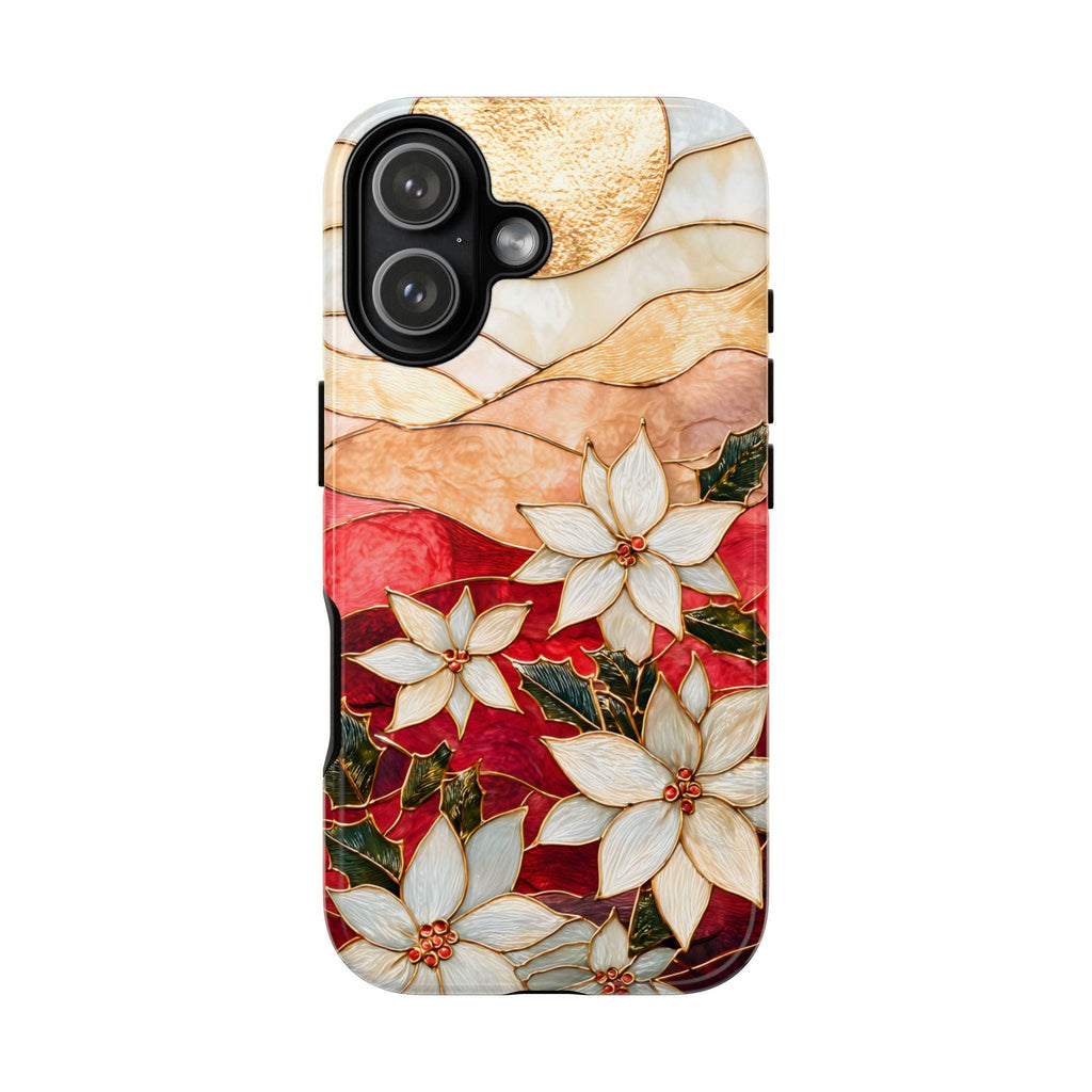 Poinsettia Stained Glass Christmas Phone Case: Festive Floral Cover iPhone Galaxy Pixel Red Gift