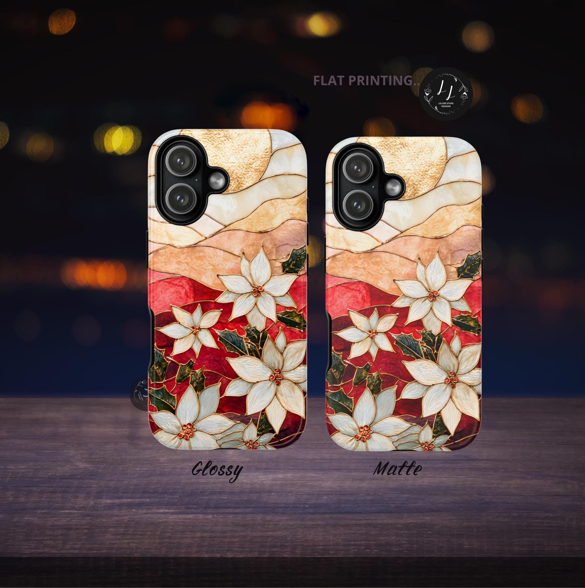 Poinsettia Stained Glass Christmas Phone Case: Festive Floral Cover iPhone Galaxy Pixel Red Gift