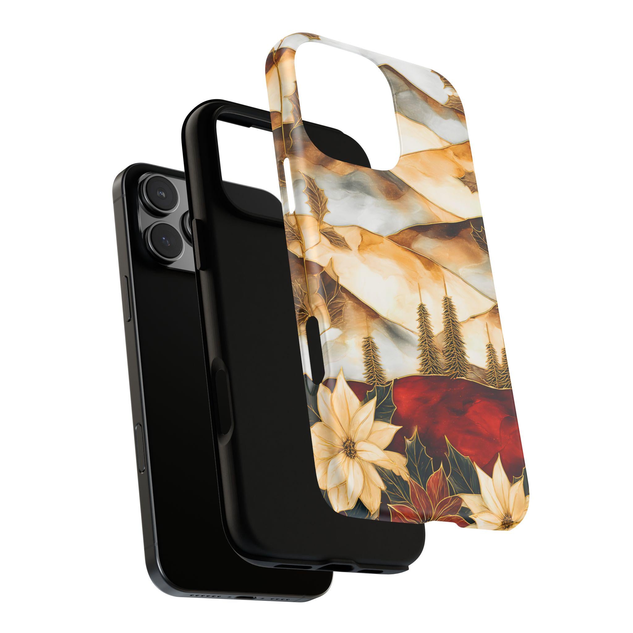 Christmas Phone Case-Stained Glass Poinsettia Design Boho Floral Holiday iPhone Galaxy Pixel Cover, Winter