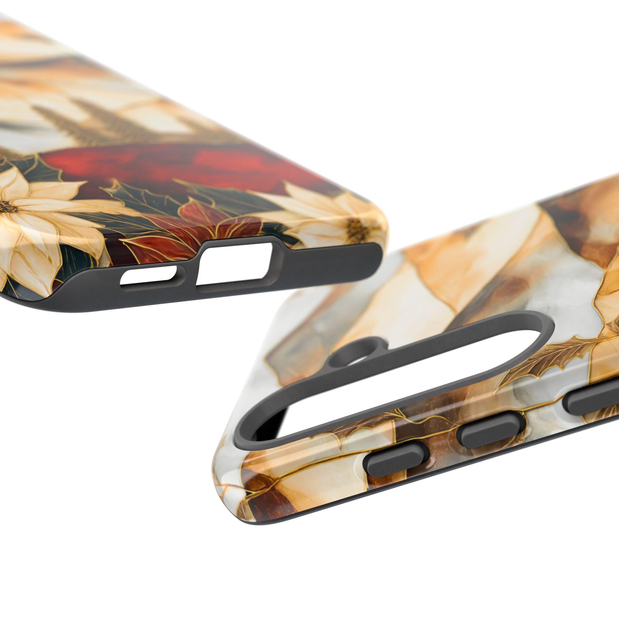 Christmas Phone Case-Stained Glass Poinsettia Design Boho Floral Holiday iPhone Galaxy Pixel Cover, Winter