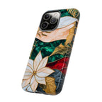 Christmas Phone Case Stained Glass Poinsettia Design Green Floral Holiday iPhone Galaxy Pixel Cover,