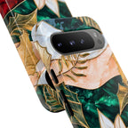 Christmas Phone Case Stained Glass Poinsettia Design Green Floral Holiday iPhone Galaxy Pixel Cover,