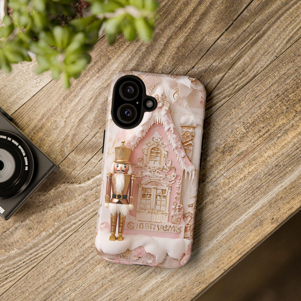 Gingerbread Nutcracker Christmas Phone Case: Pink Holiday Design iPhone Galaxy Pixel