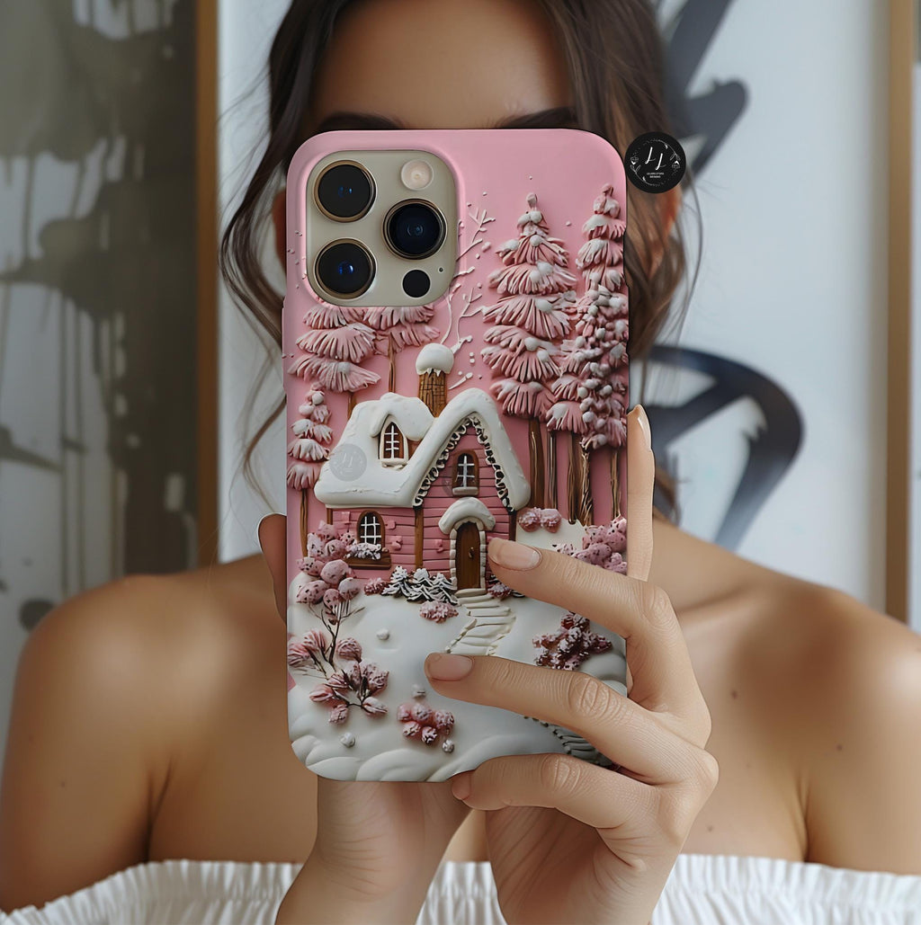 Pink Christmas Tree Phone Case: Winter Village Holiday Design Samsung galaxy cover iPhone , Pixel