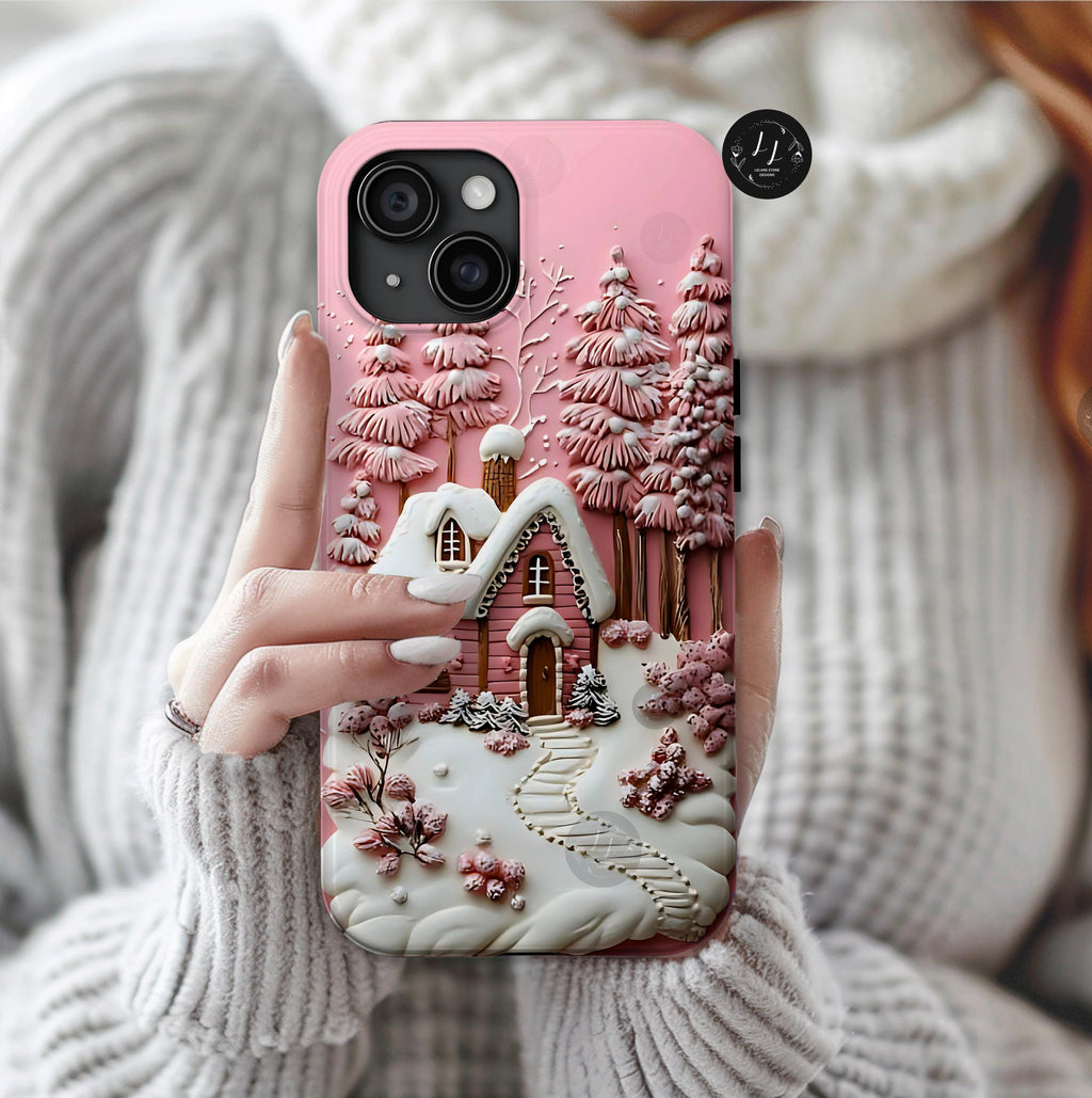 Pink Christmas Tree Phone Case: Winter Village Holiday Design Samsung galaxy cover iPhone , Pixel