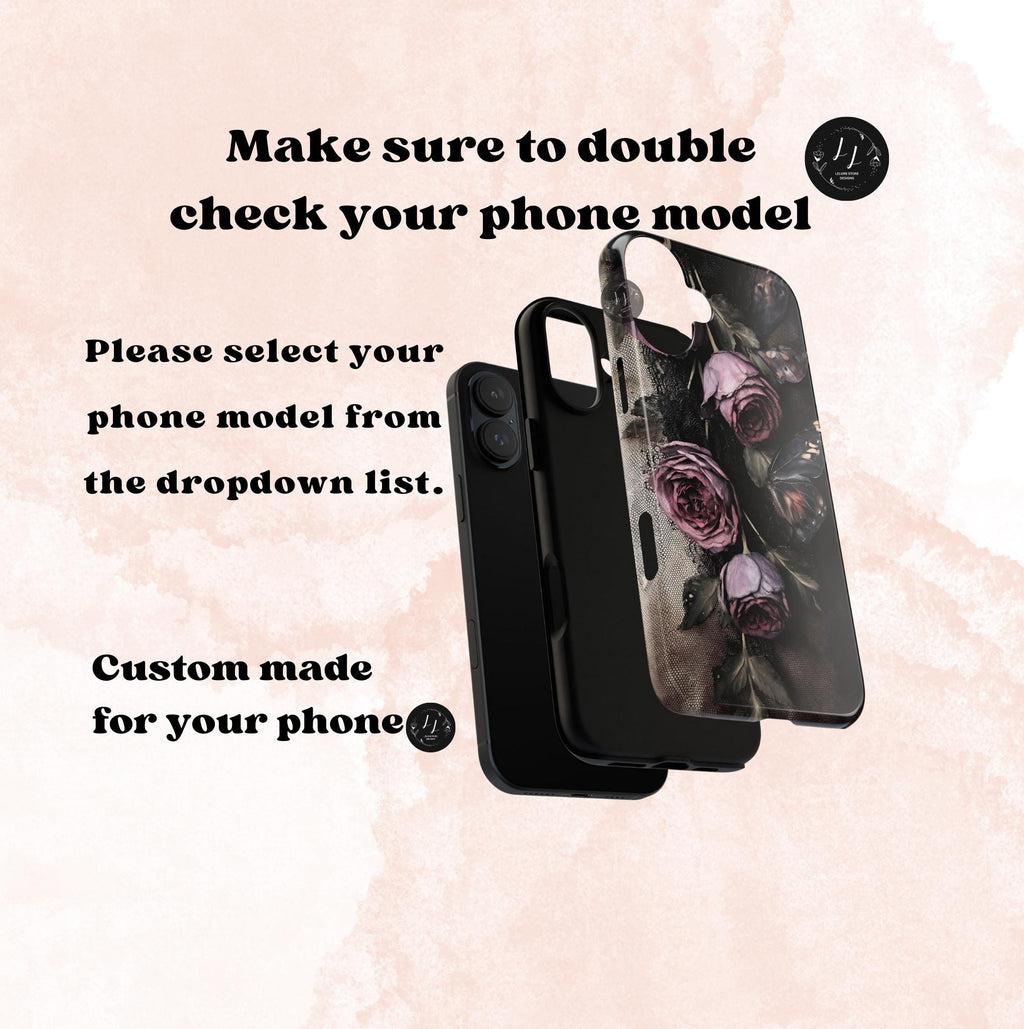 Gothic Black Lace Rose Phone Case, Dark Floral Victorian Grunge iPhone Samsung  Pixel Cover