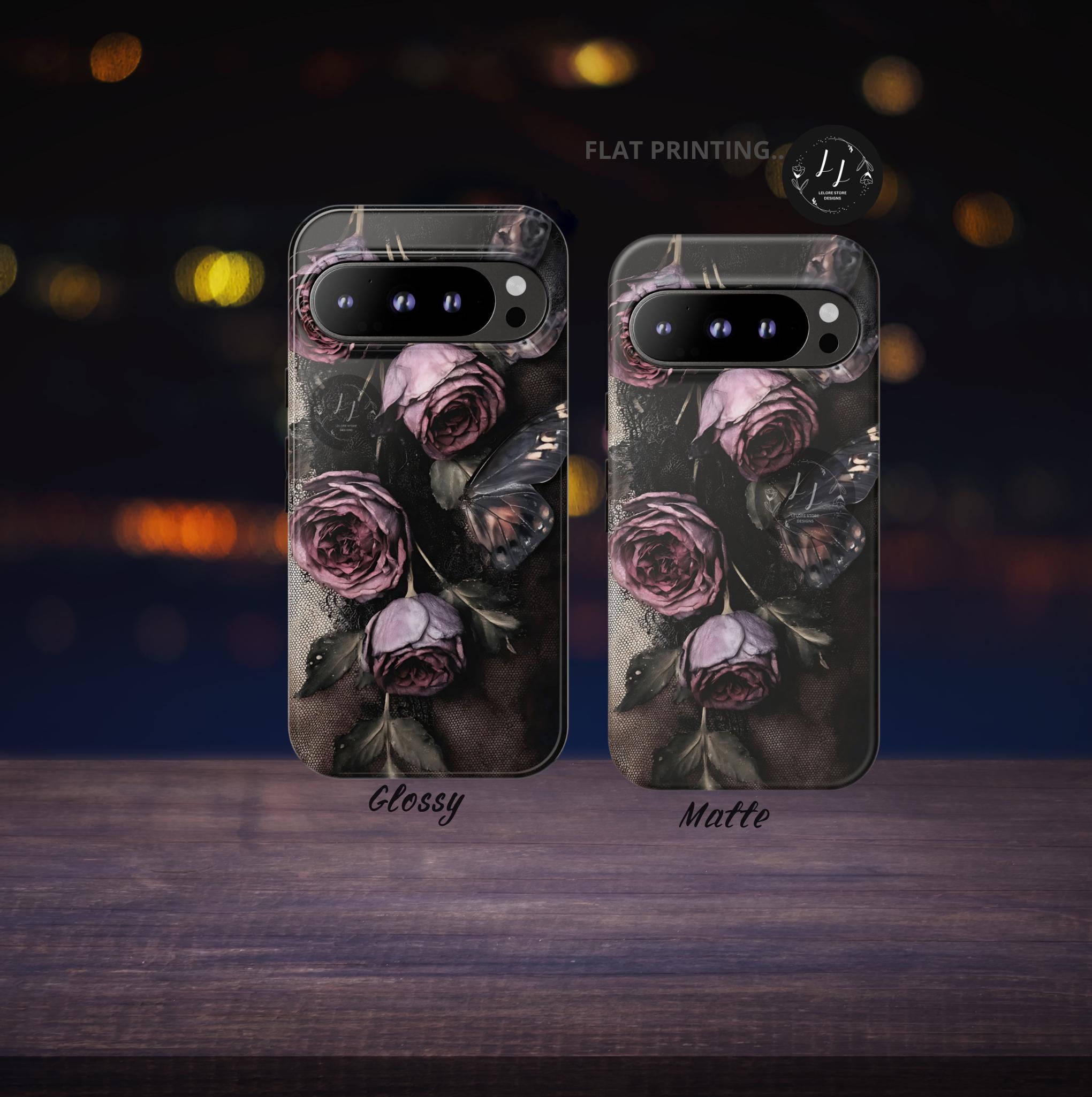 Gothic Black Lace Rose Phone Case, Dark Floral Victorian Grunge iPhone Samsung  Pixel Cover