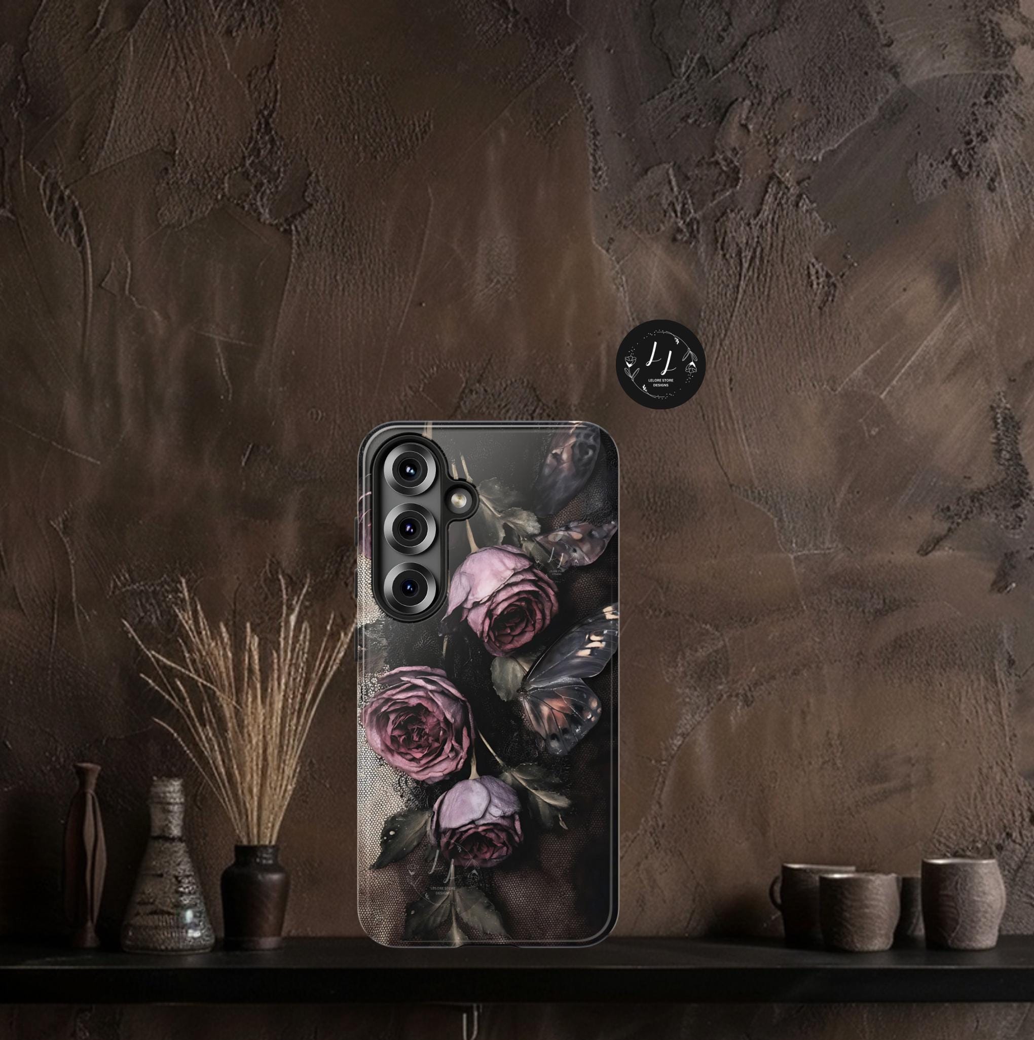 Gothic Black Lace Rose Phone Case, Dark Floral Victorian Grunge iPhone Samsung  Pixel Cover