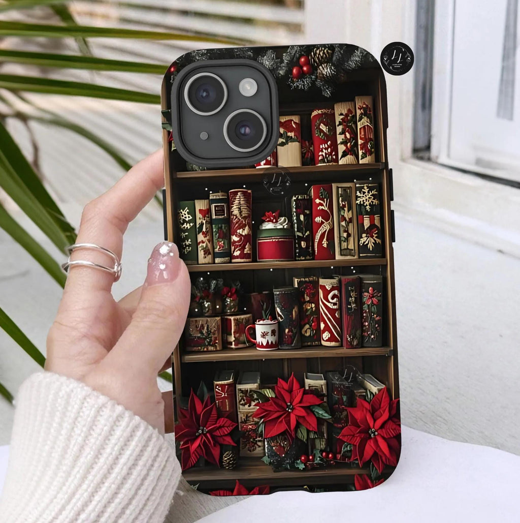 Bookish Christmas Bookshelf Phone Case, Holiday Library Bookcase, Boho iPhone  Galaxy Pixel