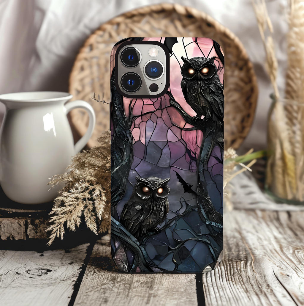 Raven Phone Case,Magsafe compatible  Gothic Cover, Dark Purple Floral, Spooky Halloween Witchy