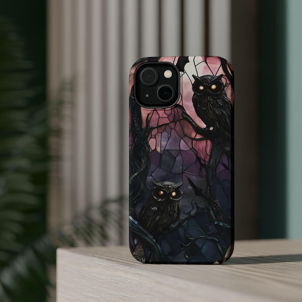 Raven Phone Case,Magsafe compatible  Gothic Cover, Dark Purple Floral, Spooky Halloween Witchy