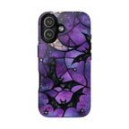 Gothic Celestial Phone Case, Purple Black Bats  Faux Stained Glass Design iPhone Pixel Galaxy