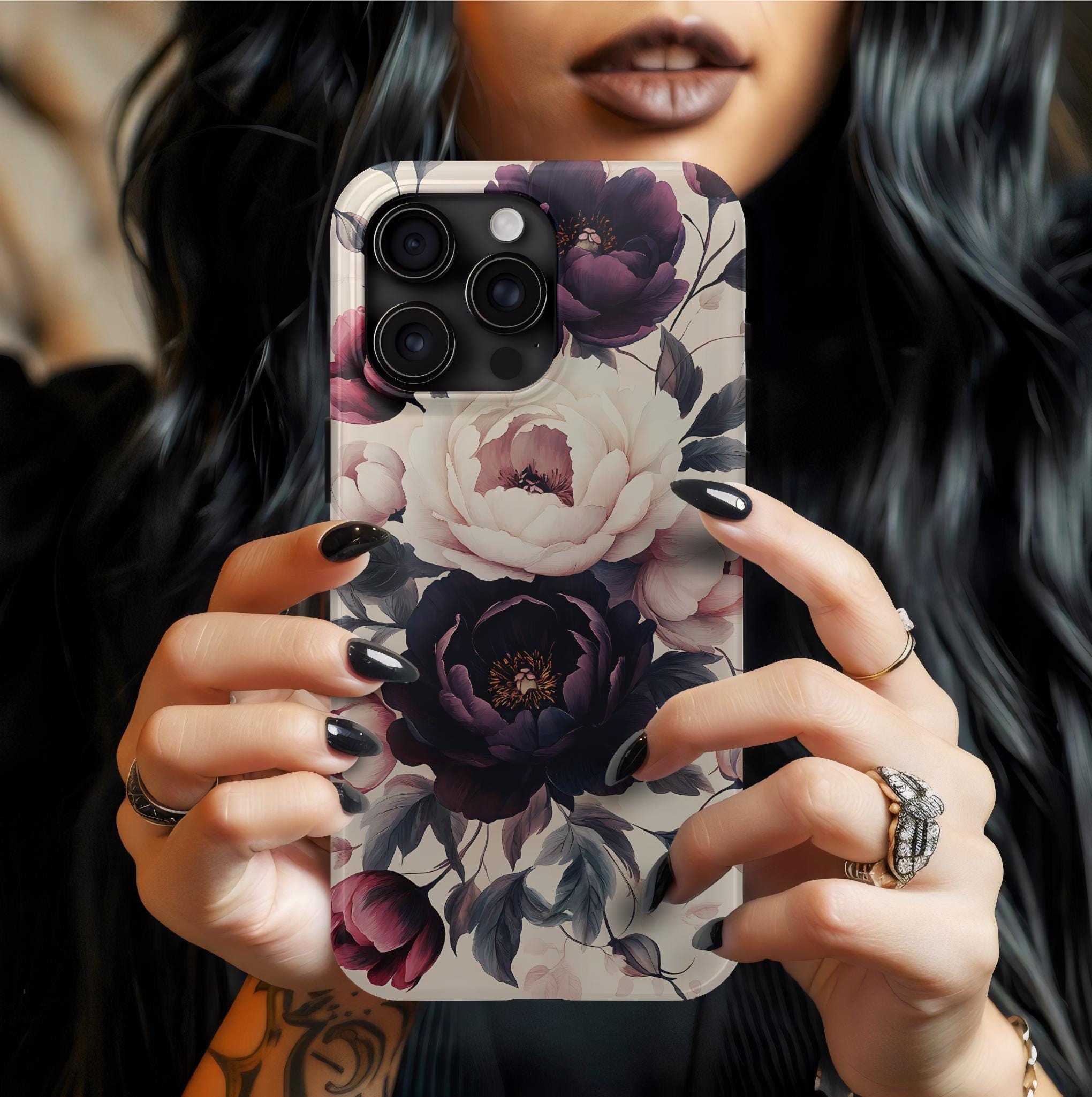 Purple Gothic Floral Phone Case: Dark Academia Boho iPhone, Galaxy, Pixel