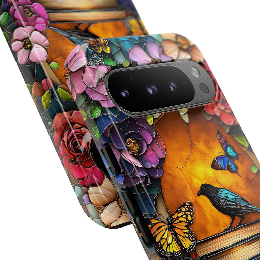 Floral Bookish Phone Case, Faux Stained Glass Books Flower Book Lovers iPhone Galaxy Pixel