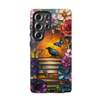 Floral Bookish Phone Case, Faux Stained Glass Books Flower Book Lovers iPhone Galaxy Pixel