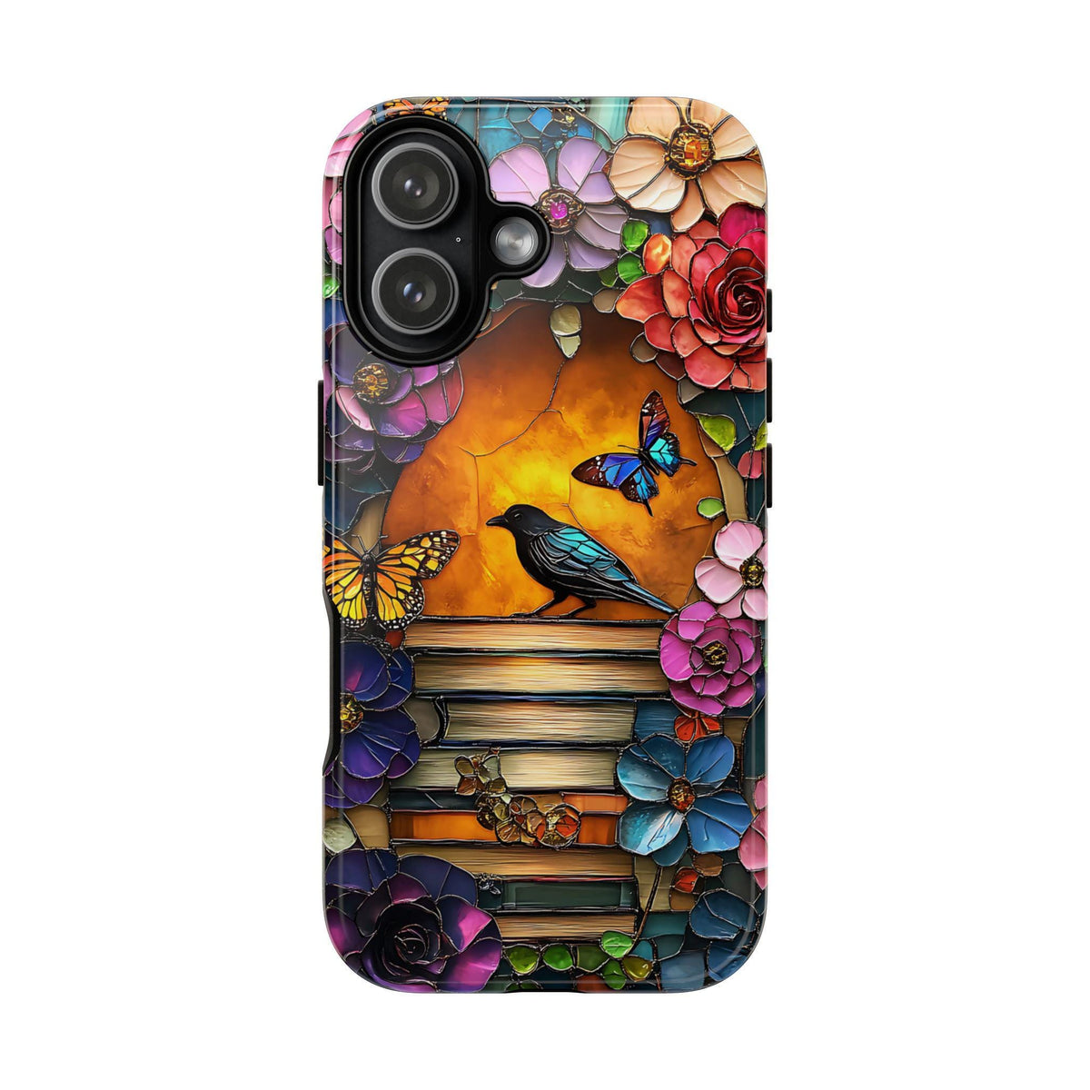 Floral Bookish Phone Case, Faux Stained Glass Books Flower Book Lovers iPhone Galaxy Pixel