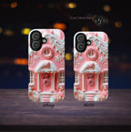 Pink Gingerbread House Phone Case, Festive Holiday Cover Holiday iPhone Galaxy Pixel,