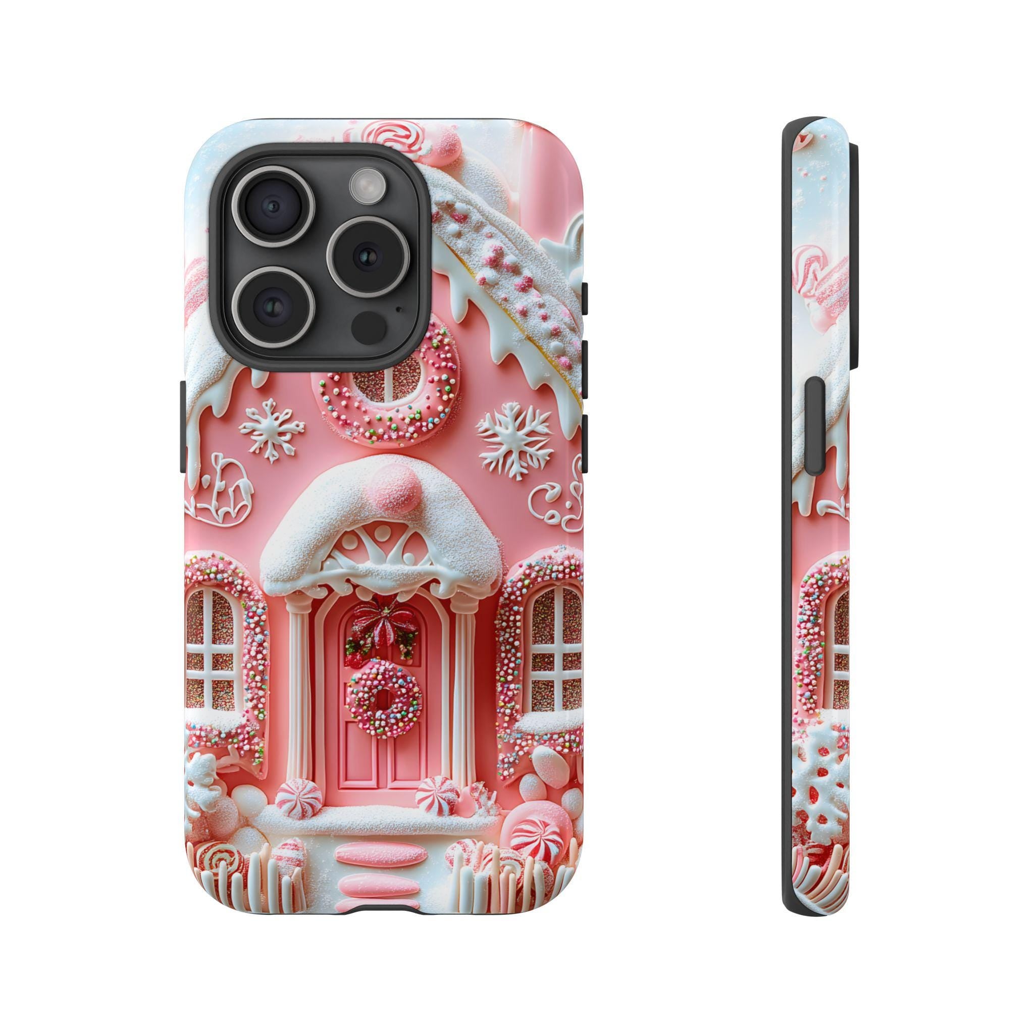 Pink Gingerbread House Phone Case, Festive Holiday Cover Holiday iPhone Galaxy Pixel,