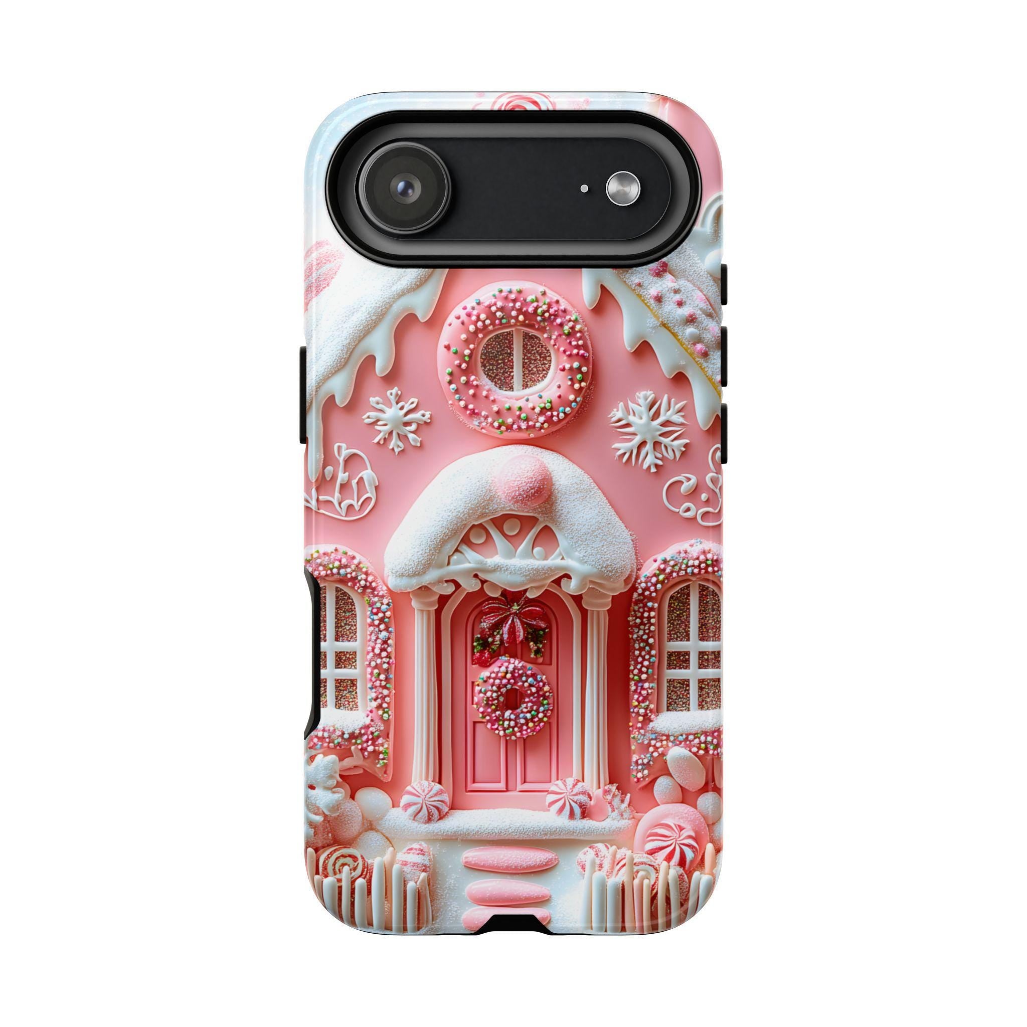 Pink Gingerbread House Phone Case, Festive Holiday Cover Holiday iPhone Galaxy Pixel,