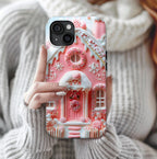 Pink Gingerbread House Phone Case, Festive Holiday Cover Holiday iPhone Galaxy Pixel,