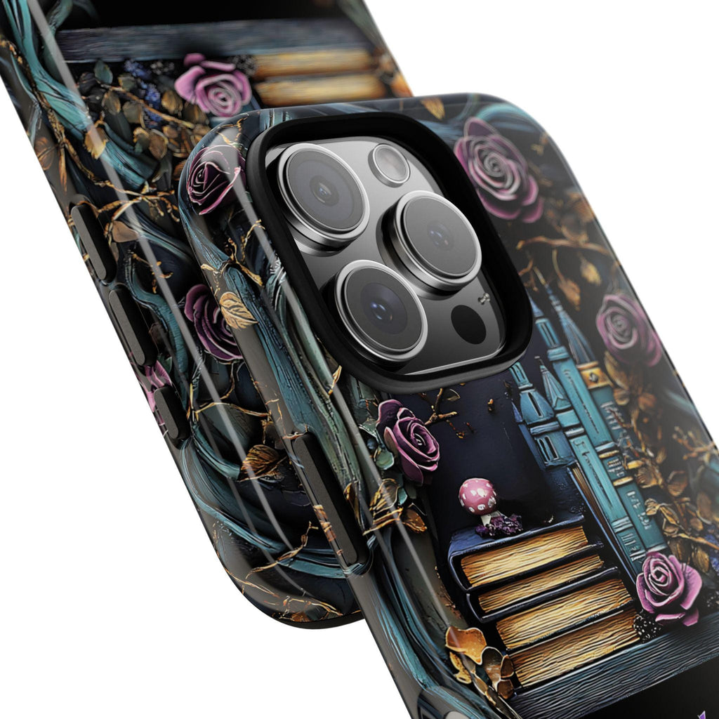 Gothic Bookshelf Floral Phone Case: Dark Academia Book Lover Gift   Reading iPhone Galaxy, Pixel