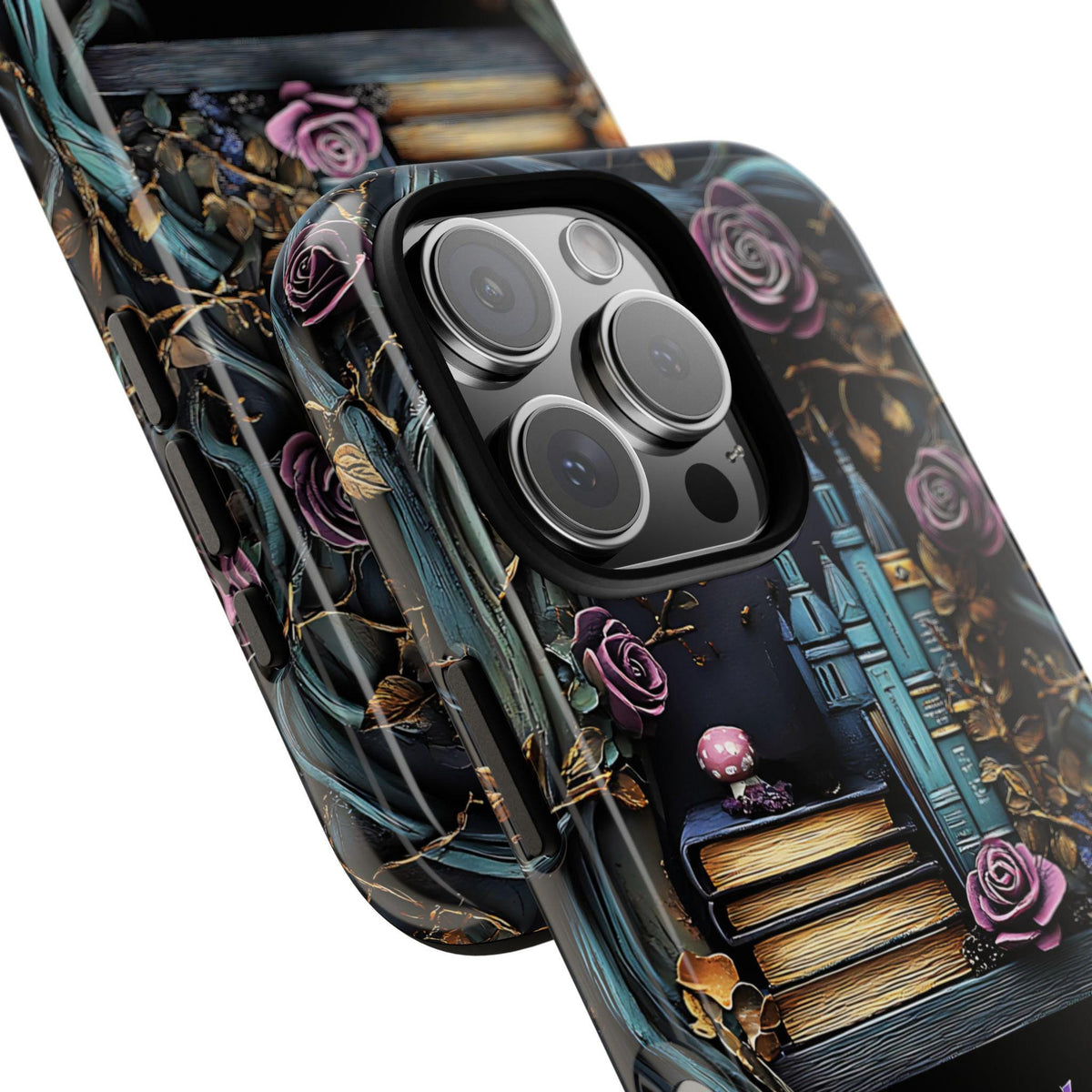Gothic Bookshelf Floral Phone Case: Dark Academia Book Lover Gift   Reading iPhone Galaxy, Pixel