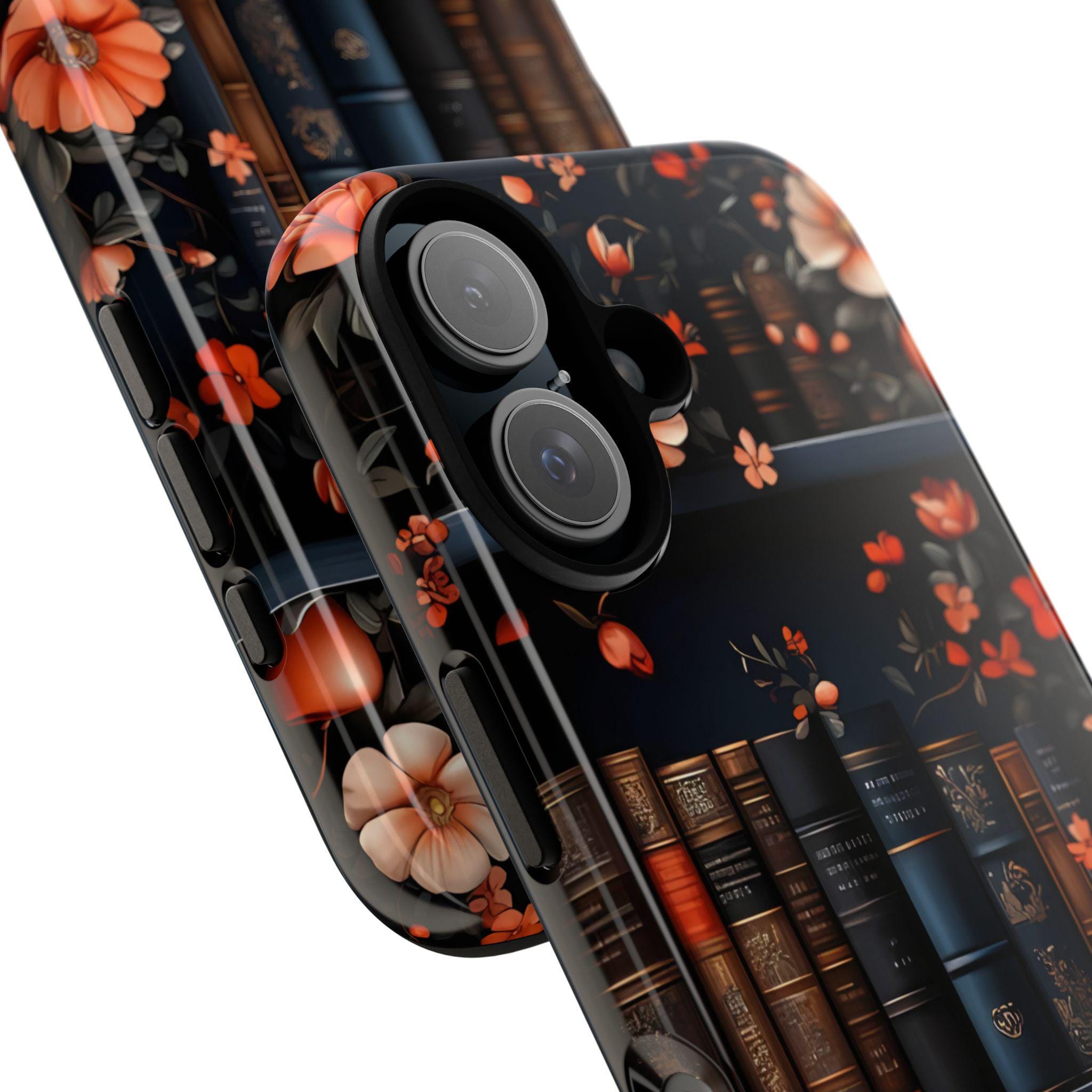 Bookish Fall Phone Case, Bookshelf iPhone Cover,  Autumn  Library Bookcase, Thanksgiving Bookworm Gift