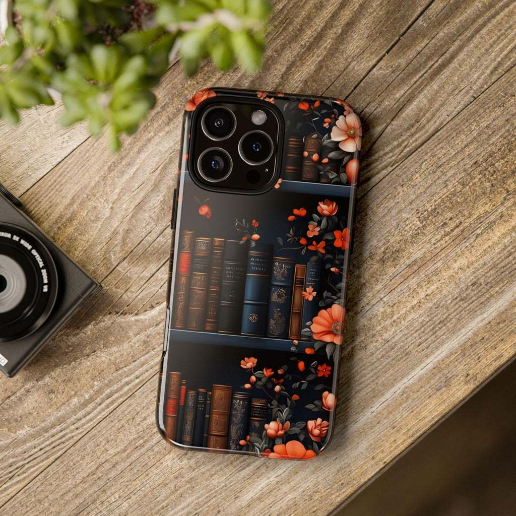 Bookish Fall Phone Case, Bookshelf iPhone Cover,  Autumn  Library Bookcase, Thanksgiving Bookworm Gift