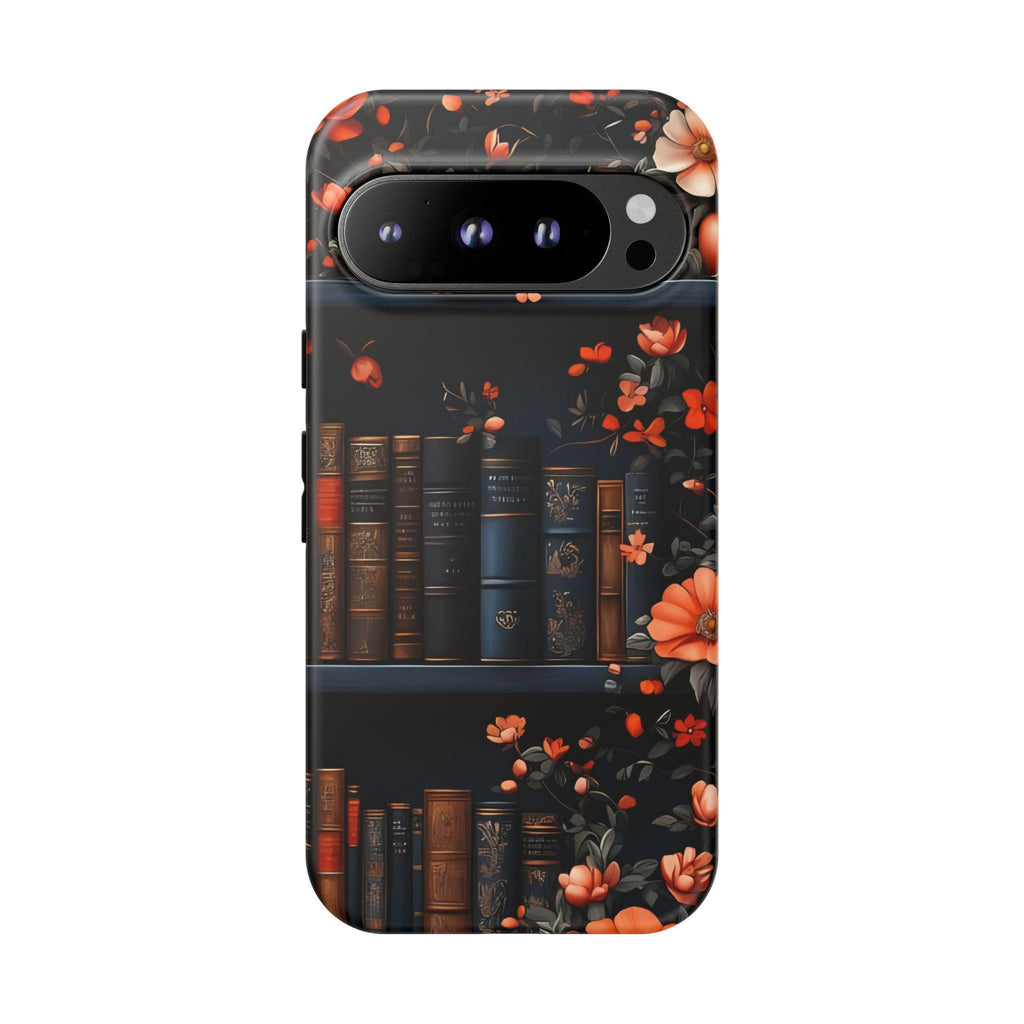 Bookish Fall Phone Case, Bookshelf iPhone Cover,  Autumn  Library Bookcase, Thanksgiving Bookworm Gift