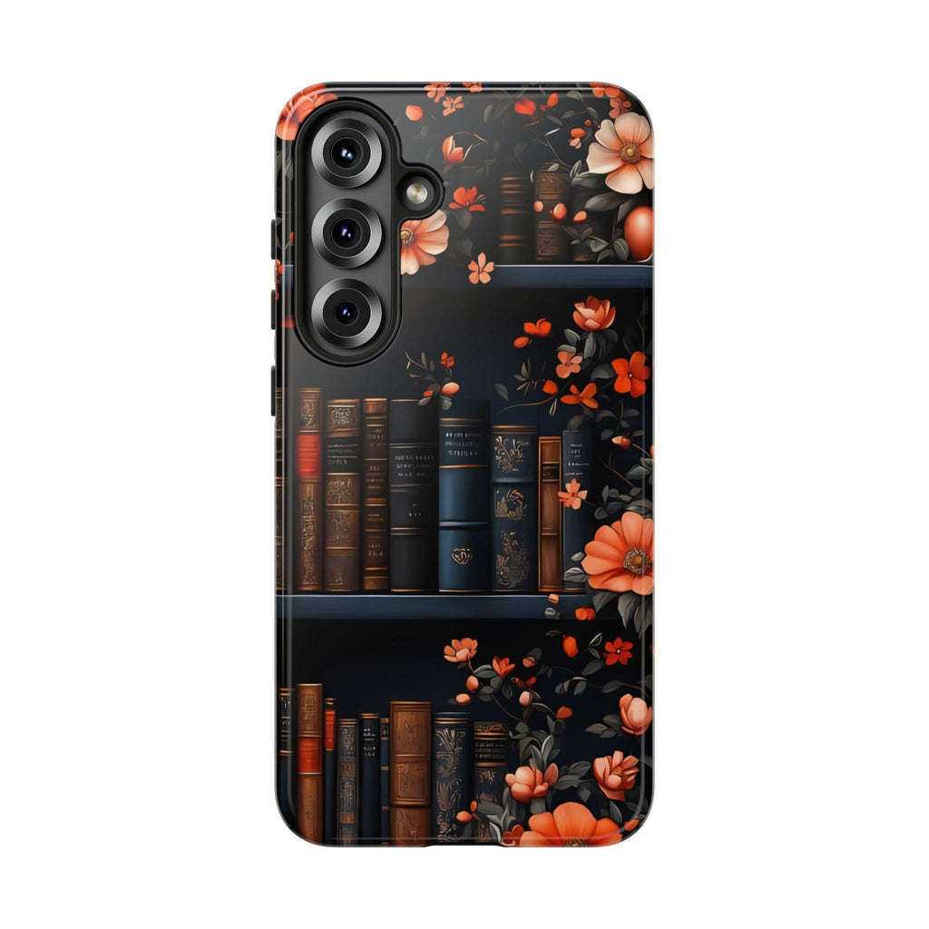 Bookish Fall Phone Case, Bookshelf iPhone Cover,  Autumn  Library Bookcase, Thanksgiving Bookworm Gift