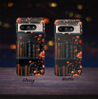 Bookish Fall Phone Case, Bookshelf iPhone Cover,  Autumn  Library Bookcase, Thanksgiving Bookworm Gift