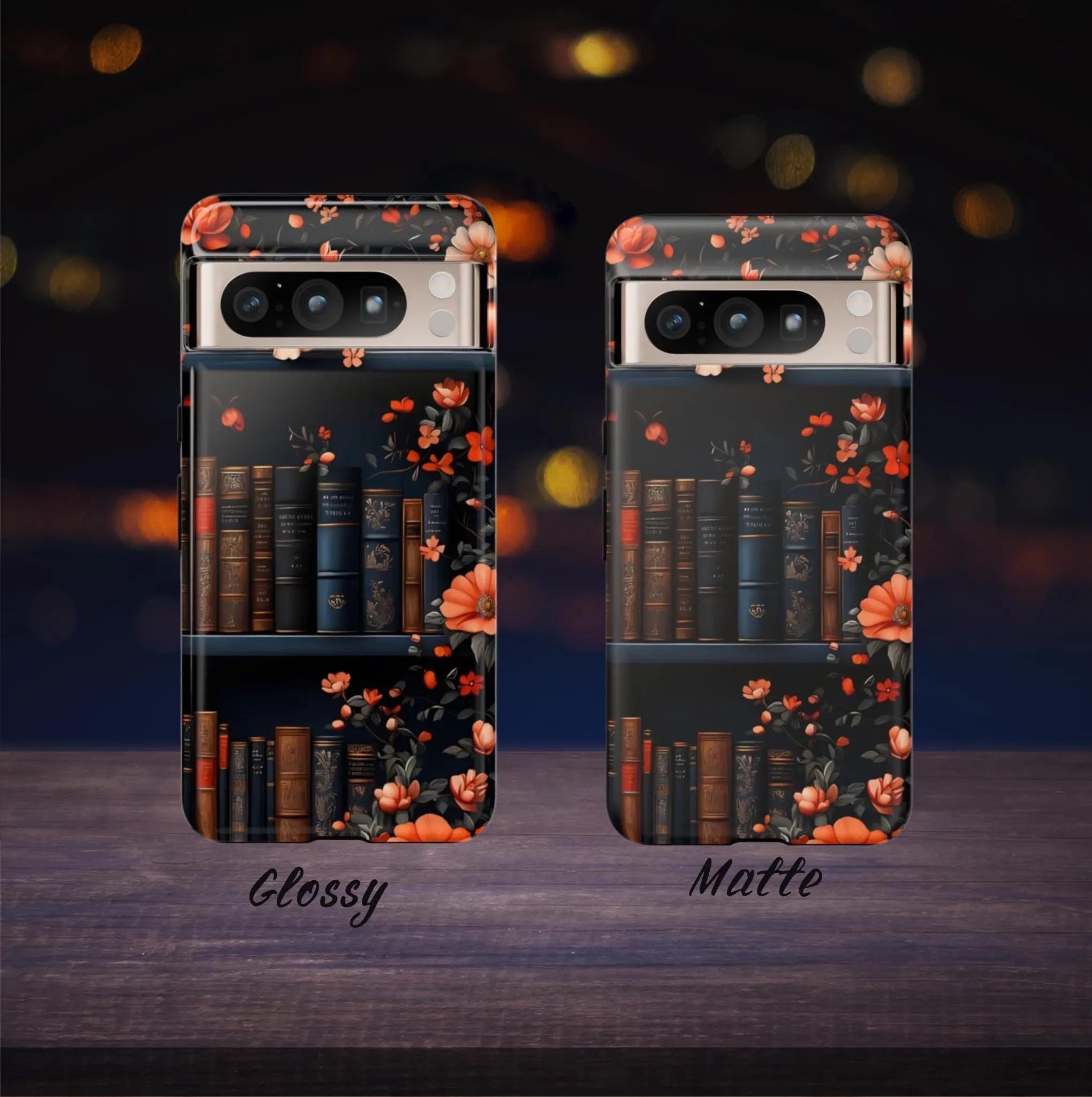 Bookish Fall Phone Case, Bookshelf iPhone Cover,  Autumn  Library Bookcase, Thanksgiving Bookworm Gift