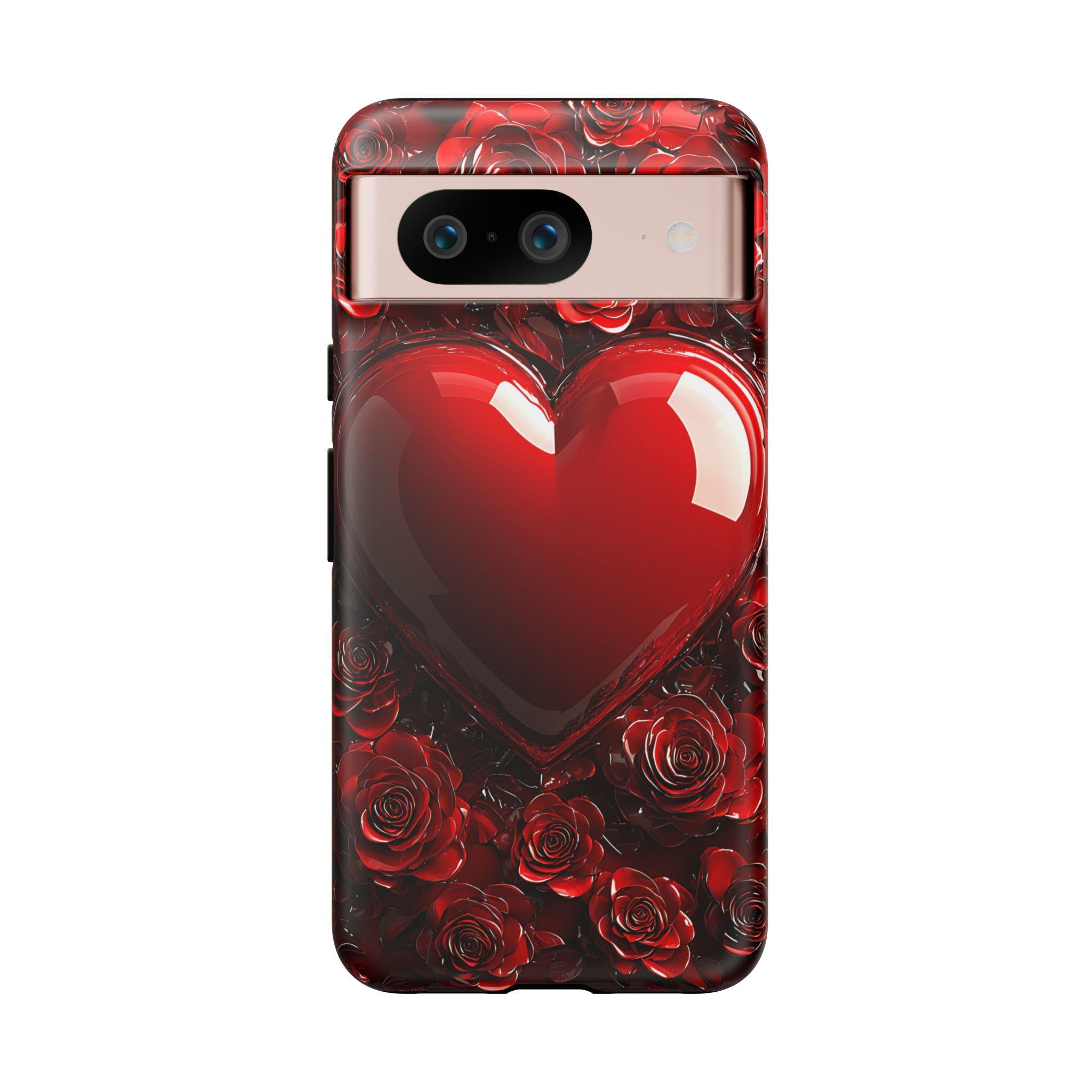 Vibrant Red Roses Heart Phone Case iPhone Samsung, Pixel Case, Valentine's Day