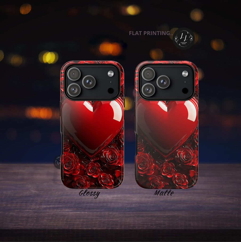 Vibrant Red Roses Heart Phone Case iPhone Samsung, Pixel Case, Valentine's Day