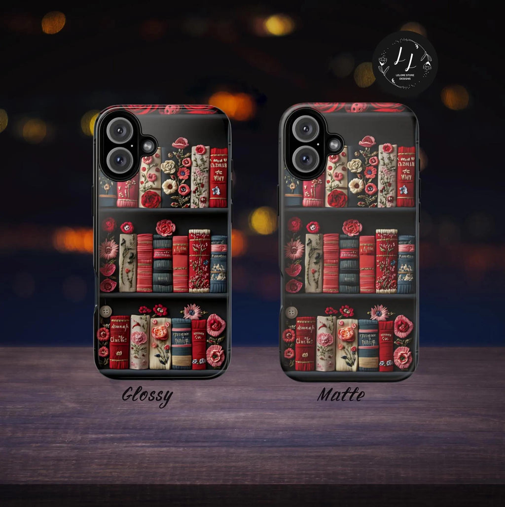 Floral Bookshelf Phone Case: Faux Embroidery Book Lover Gift  iPhone Galaxy Pixel covers