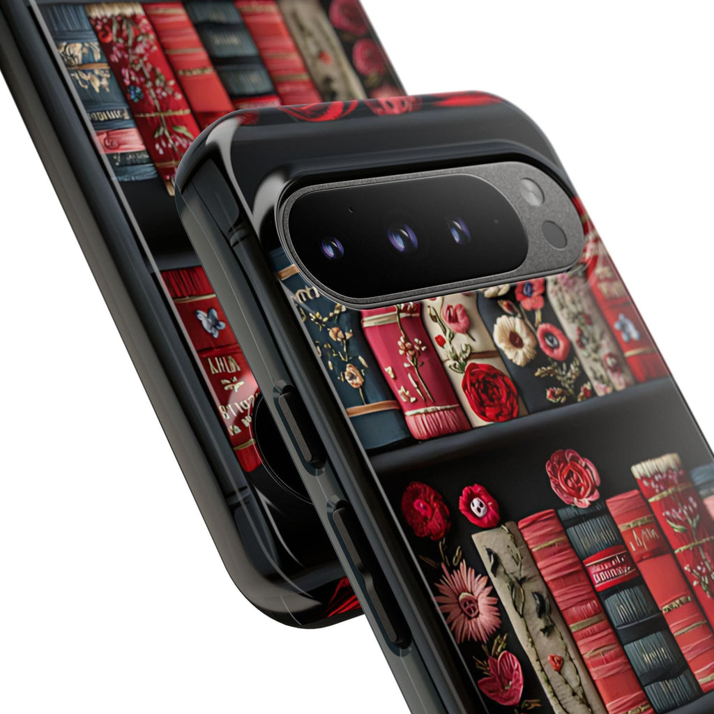 Floral Bookshelf Phone Case: Faux Embroidery Book Lover Gift  iPhone Galaxy Pixel covers