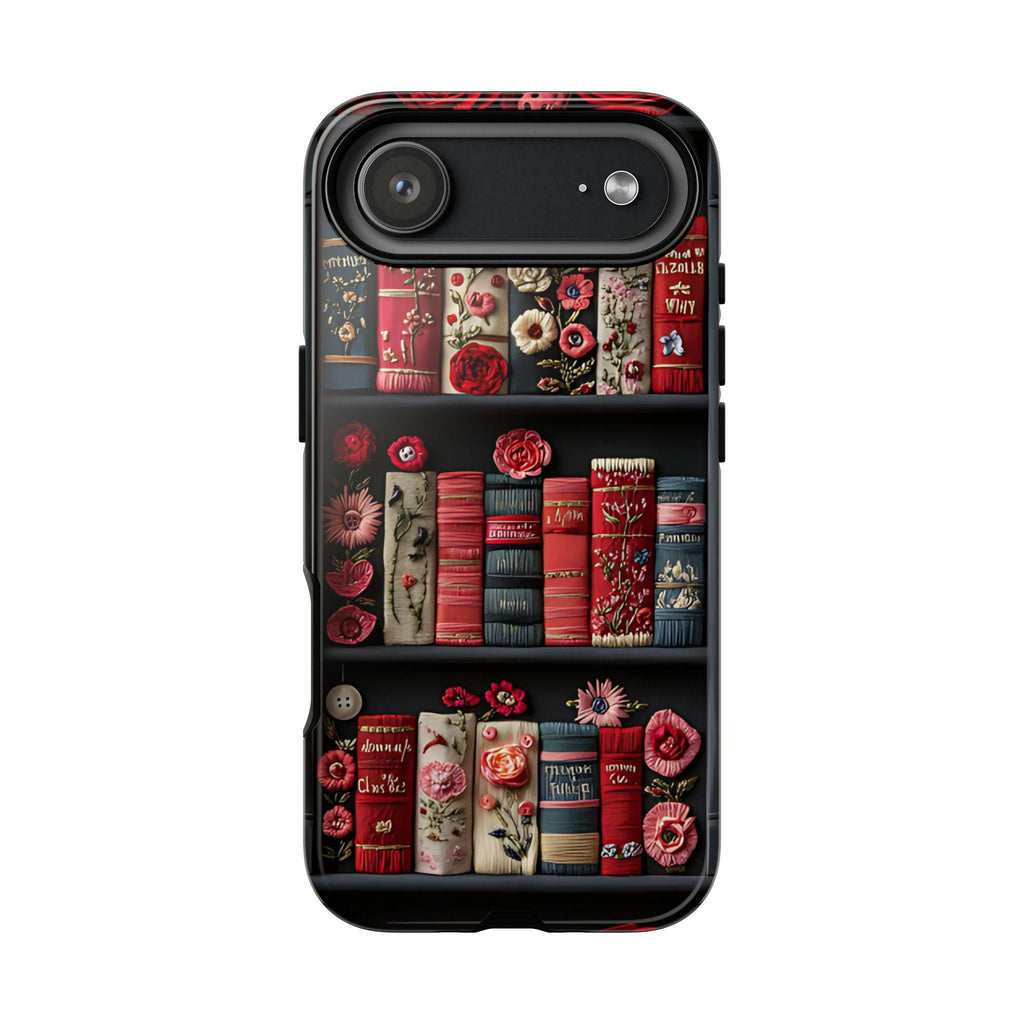 Floral Bookshelf Phone Case: Faux Embroidery Book Lover Gift  iPhone Galaxy Pixel covers