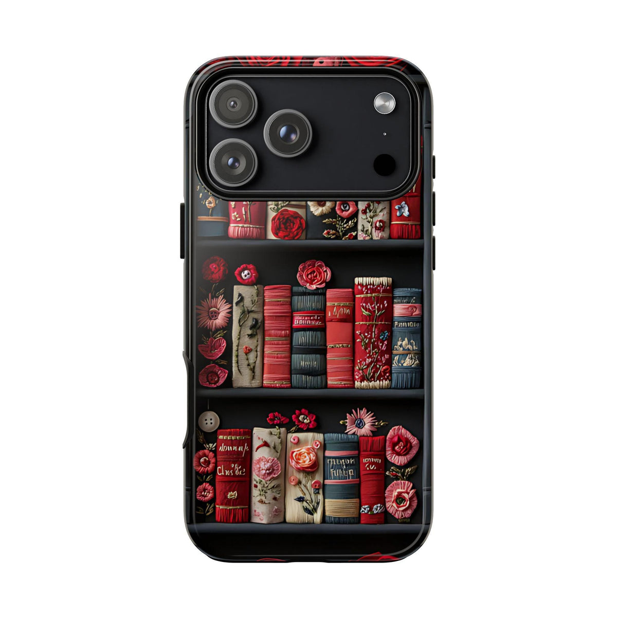 Floral Bookshelf Phone Case: Faux Embroidery Book Lover Gift  iPhone Galaxy Pixel covers