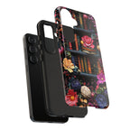 Boho Bookish Phone Case, Floral Bookshelf Design iPhone Samsung Pixel Book Lovers