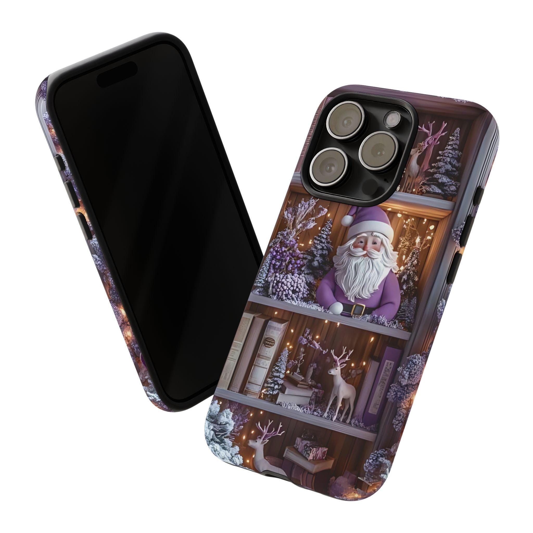 Bookish Phone Case Boho Floral Elements, Light Purple Christmas Bookshelf iPhone Galaxy, Pixel