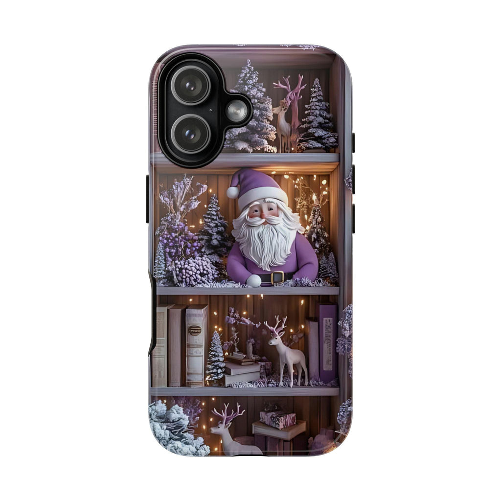 Bookish Phone Case Boho Floral Elements, Light Purple Christmas Bookshelf iPhone Galaxy, Pixel