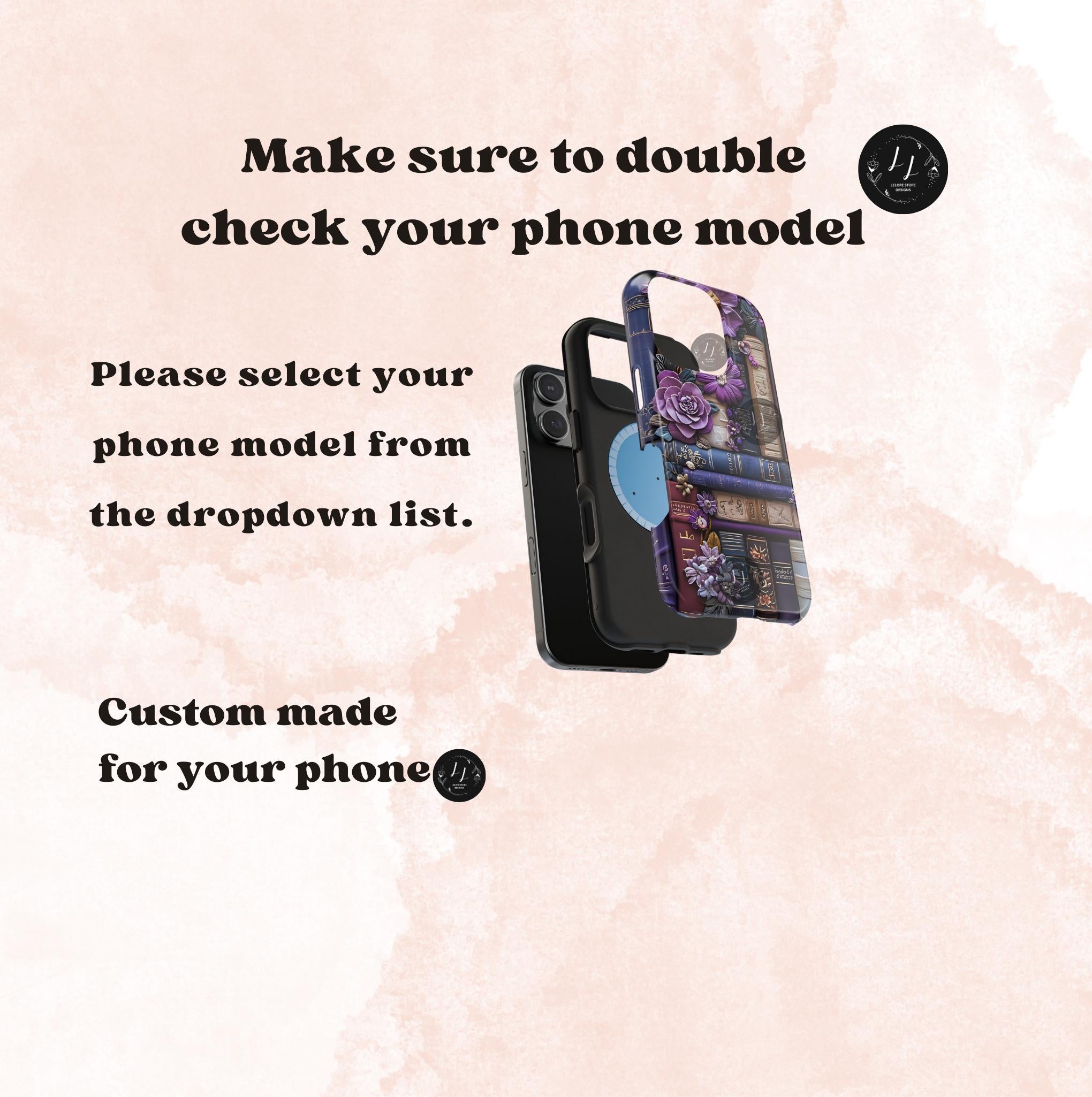 Bookish MagSafe iPhone Case: Purple Floral Bookshelf, Faux Embroidery