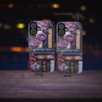 Bookish MagSafe iPhone Case: Purple Floral Bookshelf, Faux Embroidery