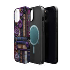 Bookish MagSafe iPhone Case: Purple Floral Bookshelf, Faux Embroidery