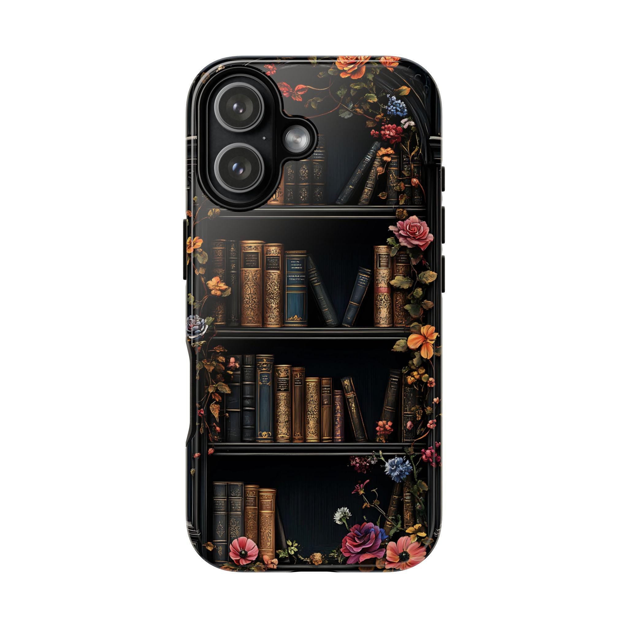 Floral Bookish Phone Case, Book Literary Lover Gift, Bookshelf iPhone Galaxy Pixel