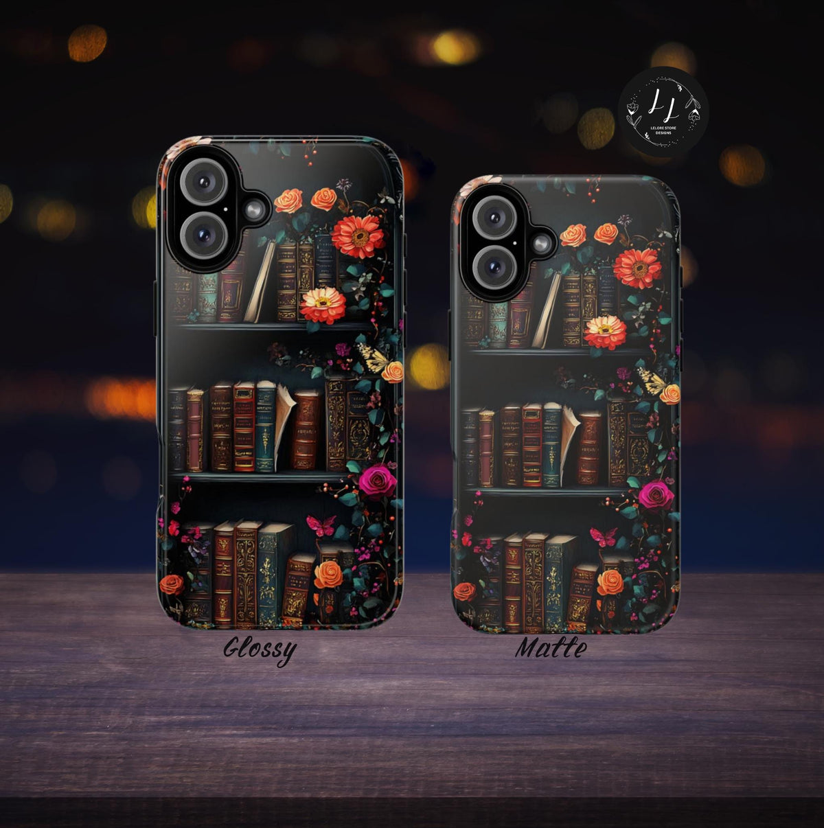 Vintage Floral Bookish Phone Case, Bookshelf Boho Cover Book Lovers iPhone Galaxy Pixel